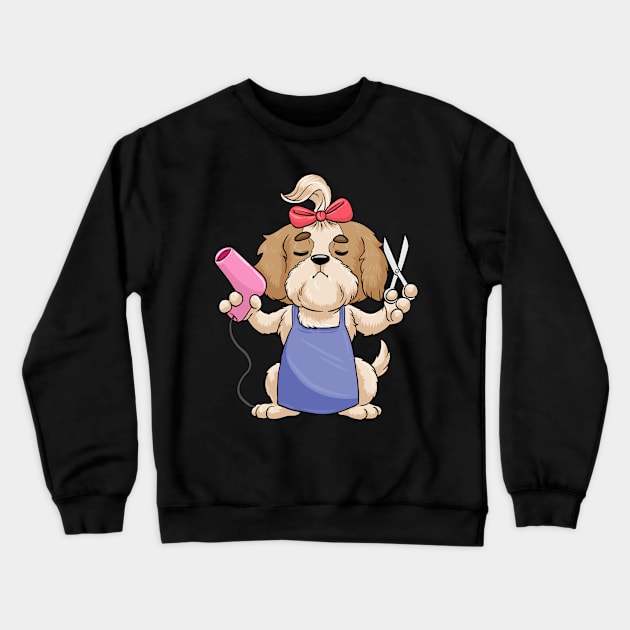 Dog as a hairdresser with scissors and hair dryer Crewneck Sweatshirt by Markus Schnabel